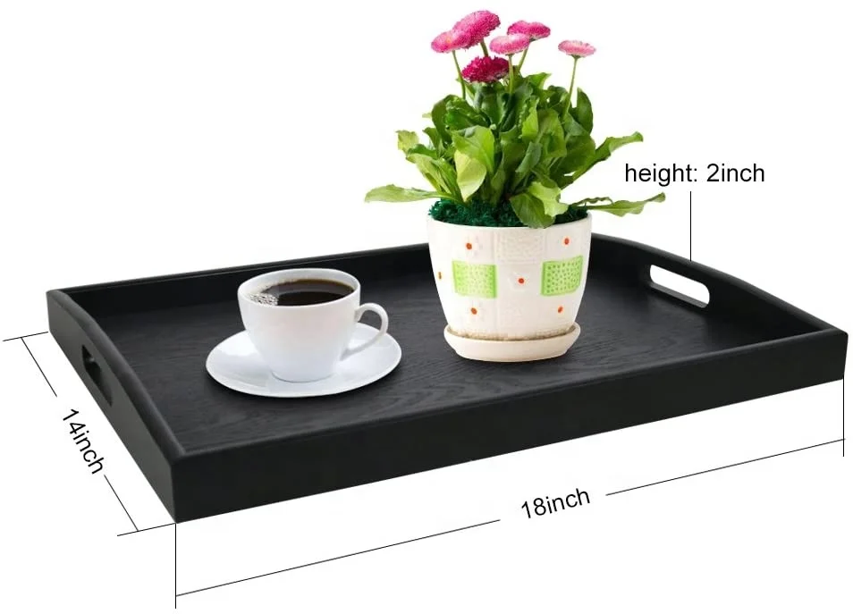 wholesale custom luxury High quality Large Black Ash Wood Serving Tray for Handles