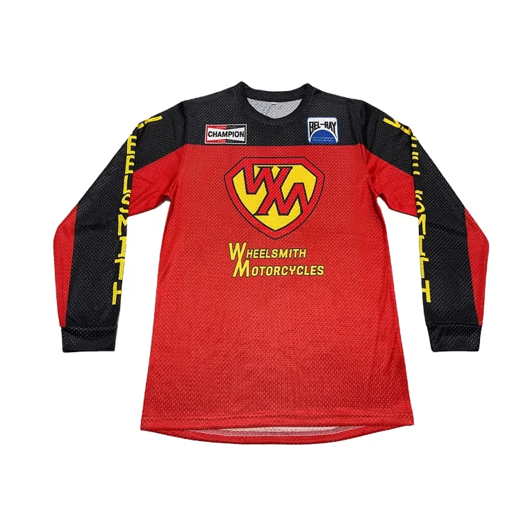 Оптовая продажа, пользовательская сублимационная футболка с длинным рукавом для трюков, Мужская сетчатая одежда для езды на мотоцикле