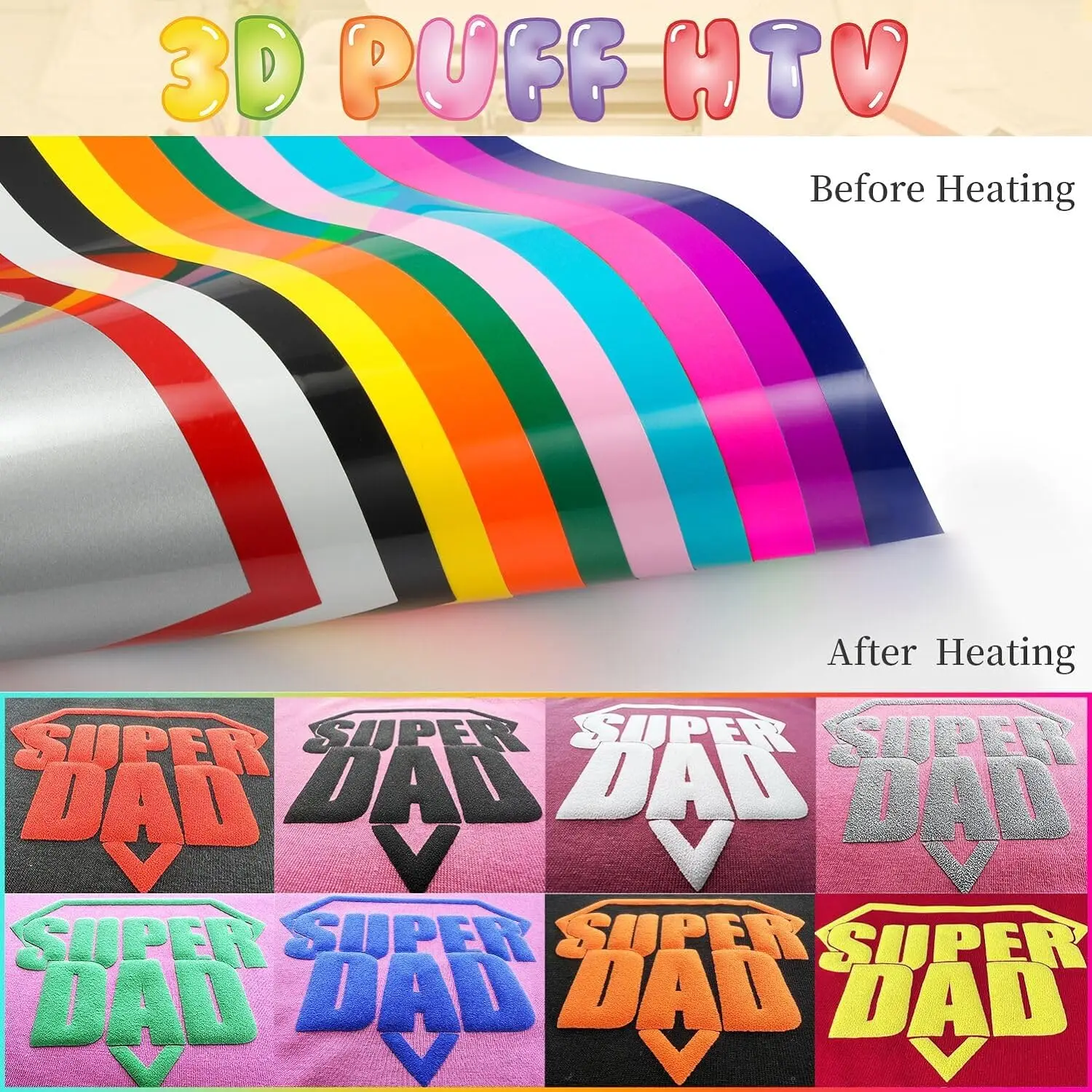Goosam PU PVC HTV Puff Gold Black Sublimation Heat Transfer Vinyl Film Roll for T Shirt