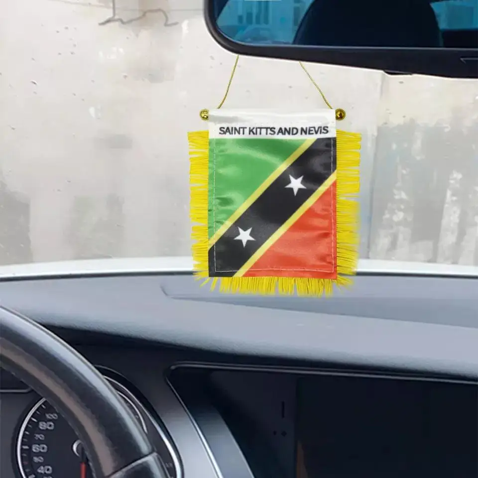Custom Mini Car Window Mirror Hanging National Country Pennant St Kitt and Nevis Flag Pennants