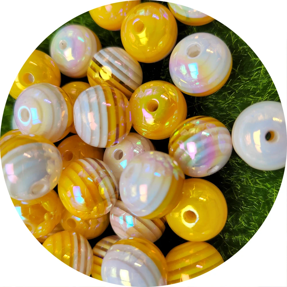 New Cute Round AB Shiny Resin Beads Stripe Spacer Beads For Jewelry Making Children Handcraft Department DIY Accessories
