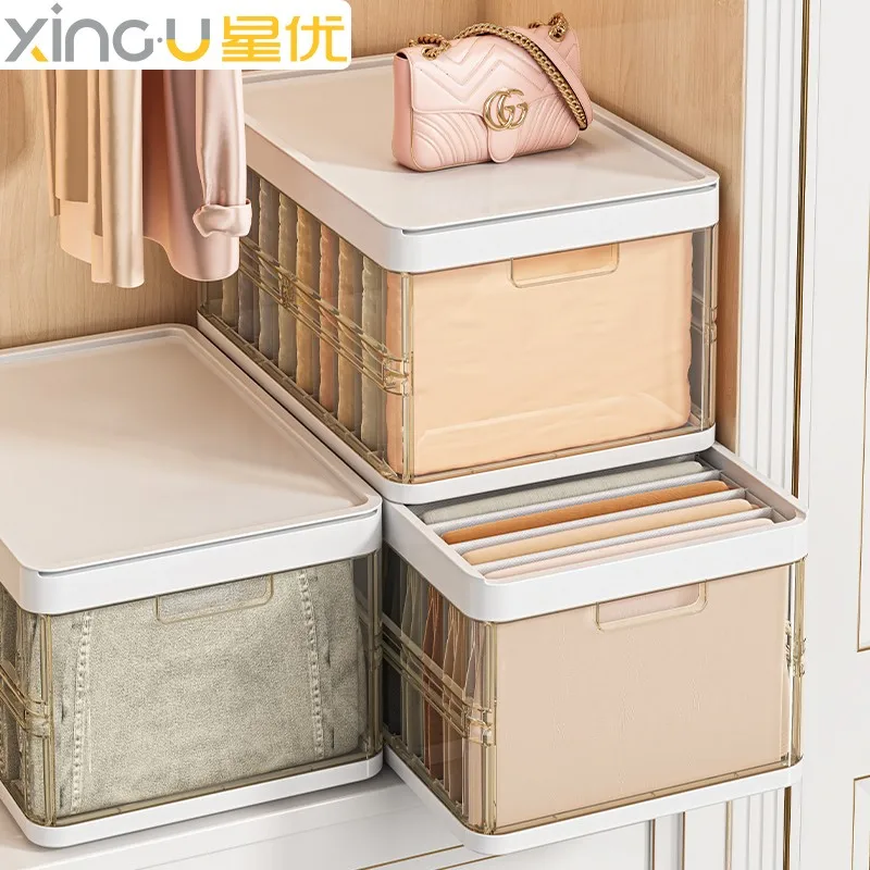 Luxury type folding 7 grid 9 grid jeans storage box collapsible plastic closet clothes storage container with grid