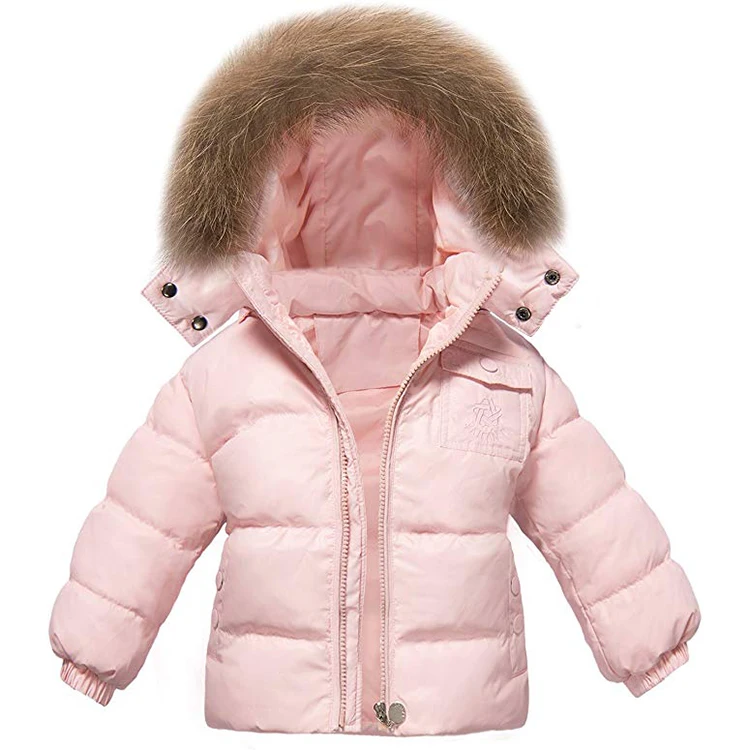 
Hooded Duck Down Girls Winter Kids Pink Ski Suit 