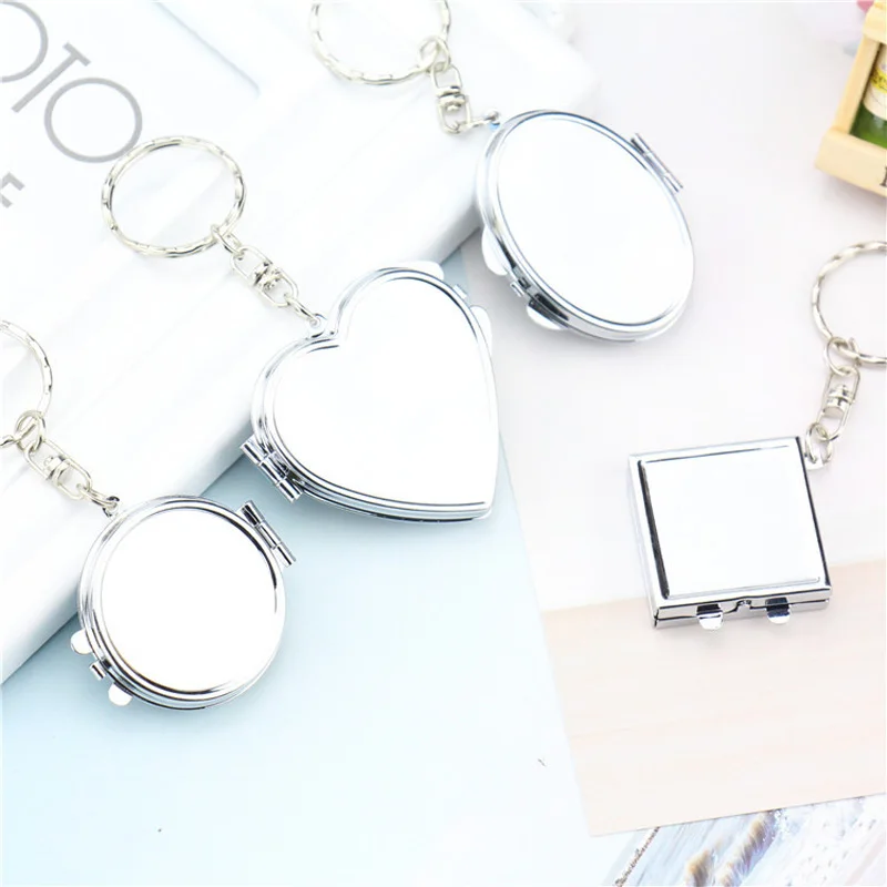 Wedding Gift Custom Metal Love Keychain Heart Shaped Compact Travel Pocket Mirror Compact Makeup Mirror Keychain for Women