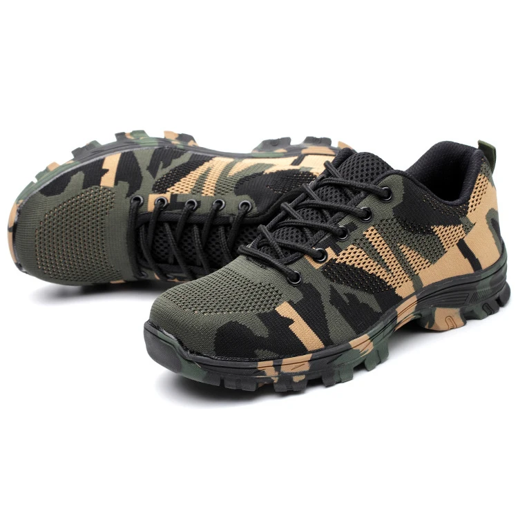 fashional camouflage steel toe breathable anti-pierce knit factory work shoes sneaker man and women