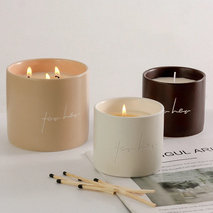 wholesale scent candle jar luxury handmade ceramic 3 wick  scented candle 310ml 720ml custom private label