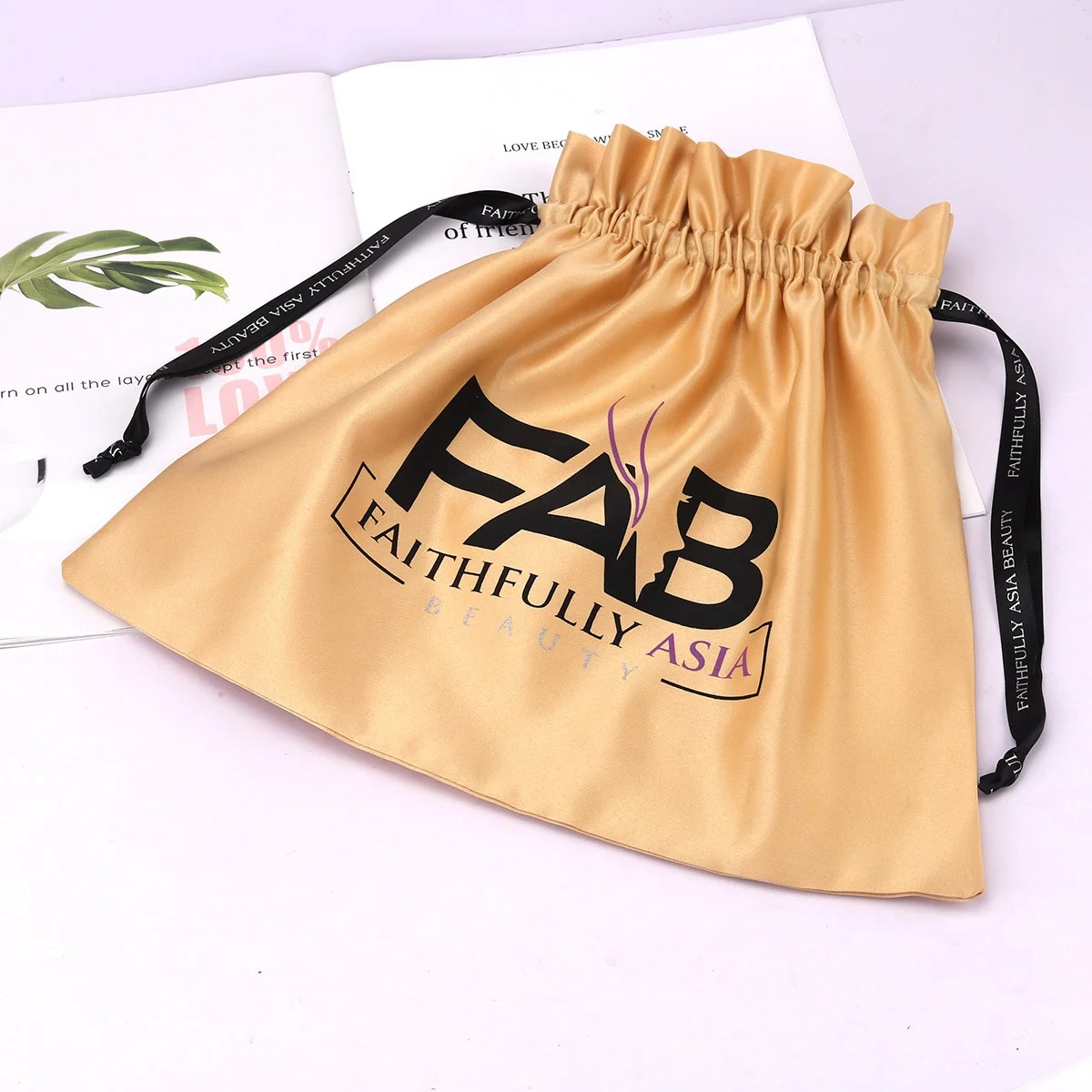Custom Logo Printed Luxury Satin Silk Skincare Product Packing Bag Drawstring Dust Gift Cosmetic Pouch