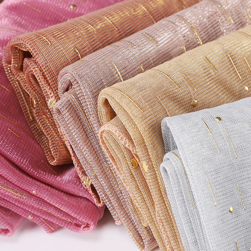 Fashion Bright Silk Cloth Hijab Premium Chiffon Hijabs Big Pashmina Islamic Shimmer Scarf Gold Line Wraps Shawls Foulard