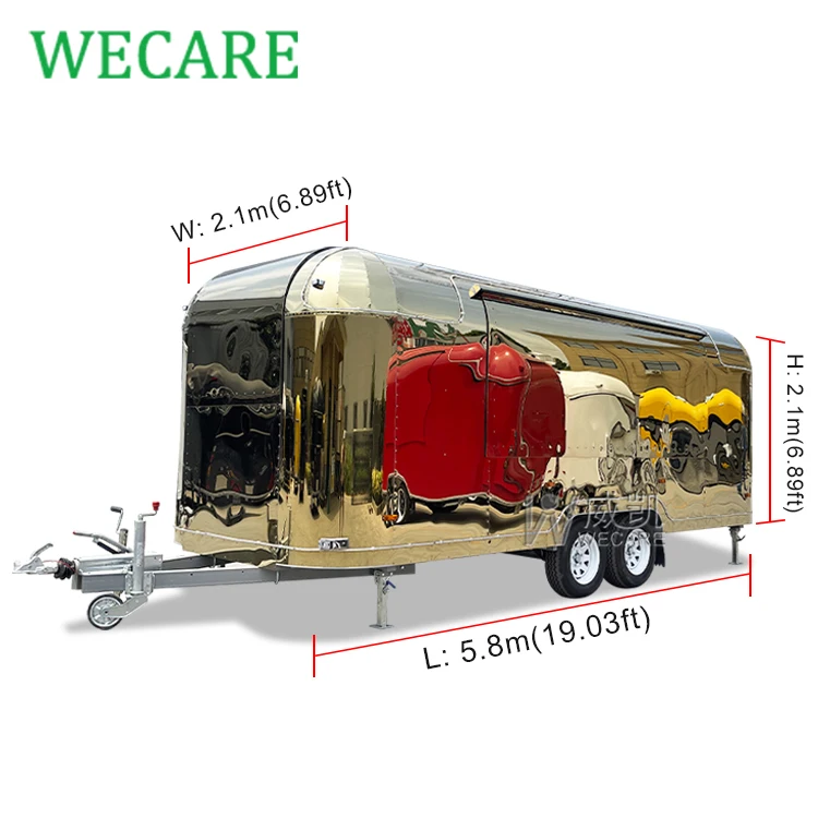 Wecare Airstream Foodtruck Mobile Kitchen Hot Dog Pizza Fast Food Catering Trailer Fully Equipped Food Truck Hotdog Cart