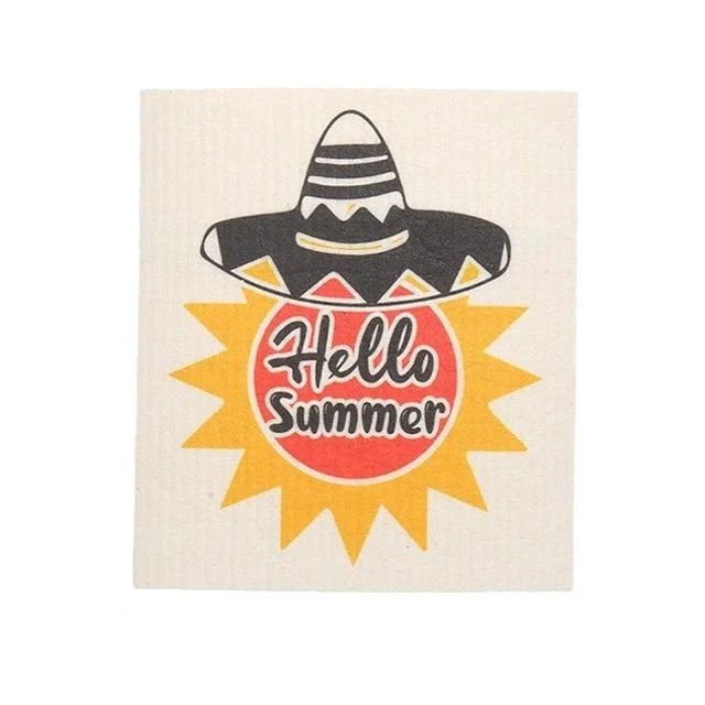 HOSHOM Printed Swedish Cloth Dish Cloth Dish Drying Swedish Natural Dishcloth Cleaning Cellulose Sponge Cloths