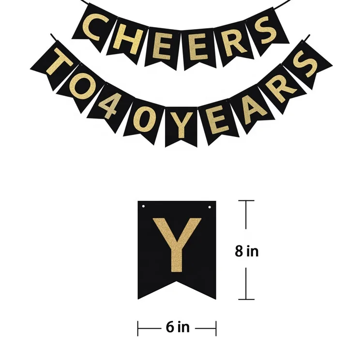 
Cheers to 30 40 50 Years Gold Glitter Banner For Adult Birthday Party Decorations 