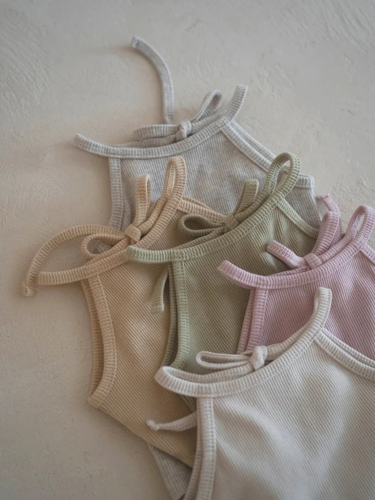 Toddler Tie-Back Ribbed Halter Tank Top and Shorts Set Girls Summer Sleeveless Rib Outfits