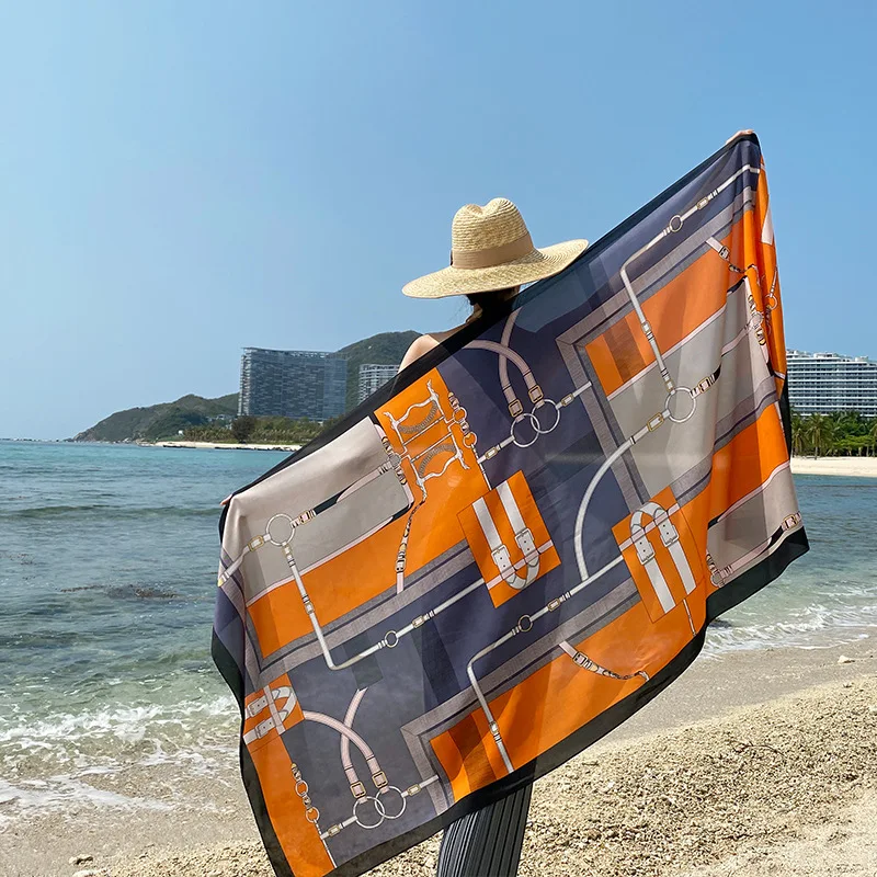 Фабричный Шелковый пляжный шарф, женские шарфы для лета, пляжный шарф