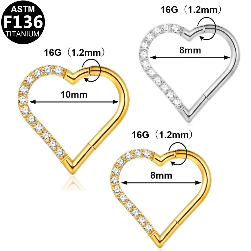 Gaby new design ASTMF136 titanium body jewelry heilx ear piercing rings with heart pattern fashion style
