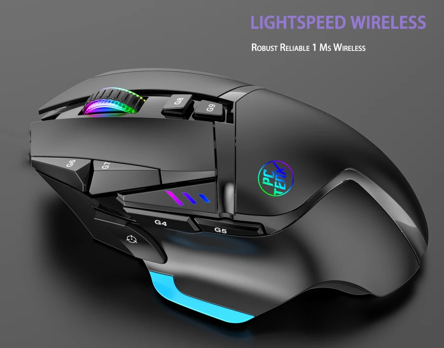 Wireless Gaming Mouse Pixart 3325 Hero Gaming Sensor 10000 DPI RGB Ultra Light 11 Programmable Buttons Long Life Battery