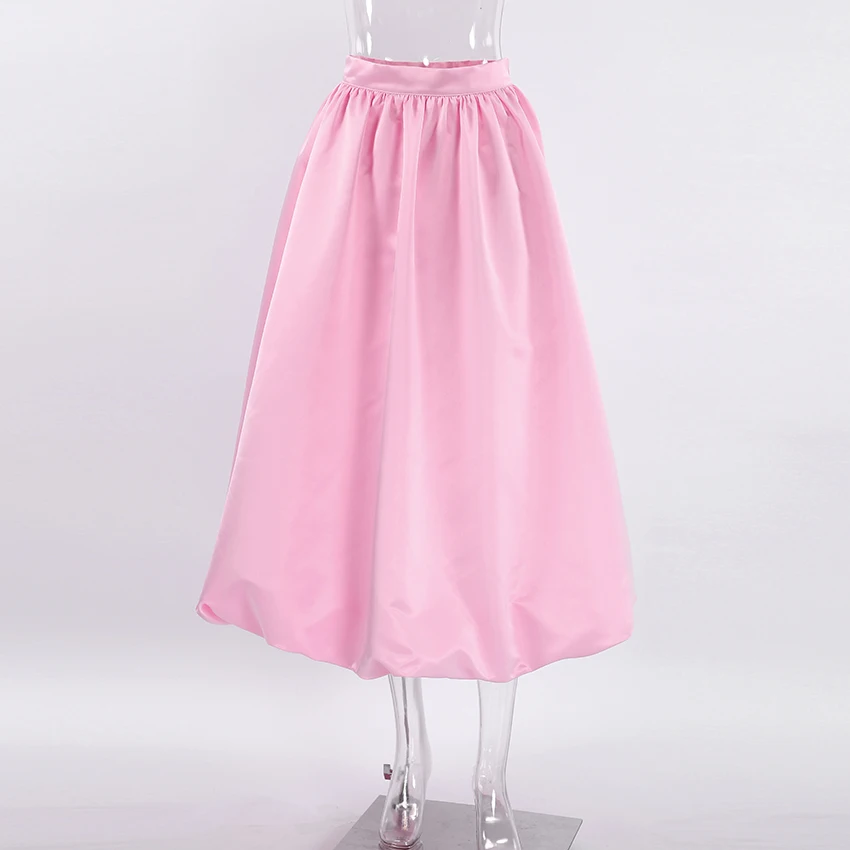 OOTN Autumn Pleated Long Skirt Female Vintage Chic Women Fashion White Party Midi Skirt Elegant Loose Pink Skirts