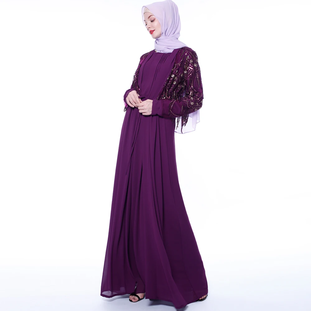 New sequined fringed cardigan Muslim long-sleeved outer wear national costume female skirt summer kimono 9715