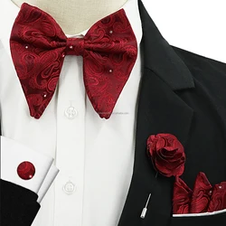 Floral Groom Bow Tie Bowtie Decorative Set Big Bow Tie for Men Linen Set