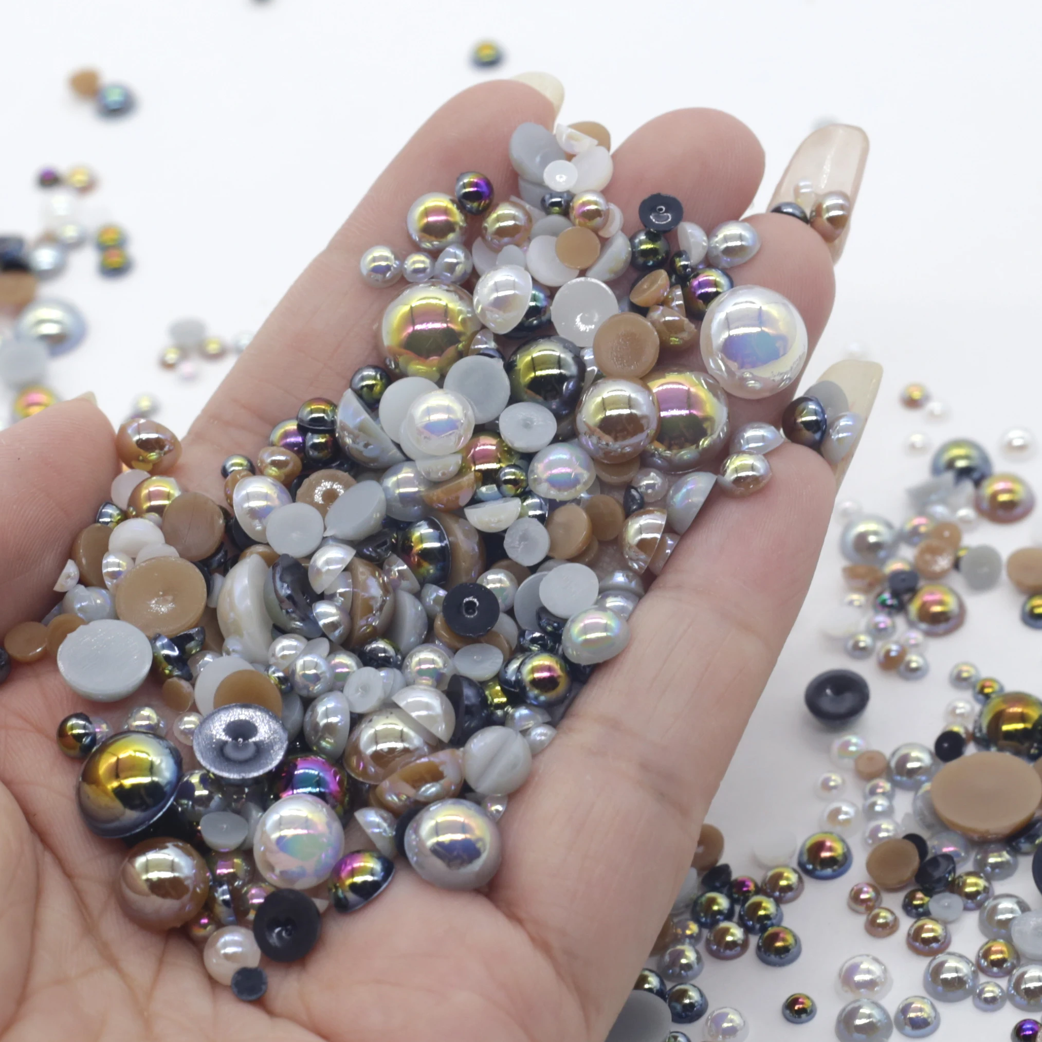 XULIN 2mm-8mm Custom Size 100Kinds Mix Color Flatback ABS Half Round Faux AB Pearls Cabochons Bead For Diy Embellishments