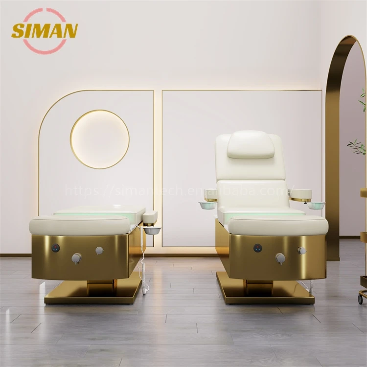 Siman Lay Down Washing Salon Shampoo Bed Backrest and Legs Electric Lifting with Colorful Lights and Surf Pump Foot Therapy