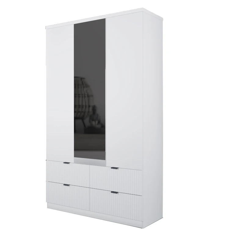 Modern Design Wooden Storage Wardrobe with Mirror and Drawers for Bedroom