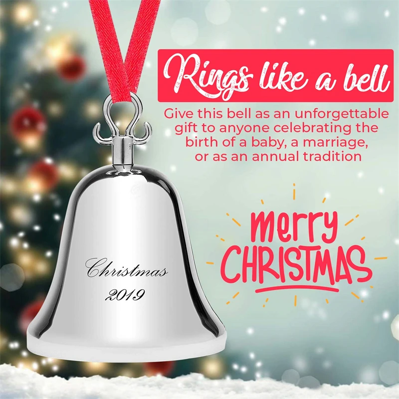 Yiwu meise AN0338 Christmas Bell Ornament for Christmas Tree - Engraved Stainless Steel Christmas Ornament