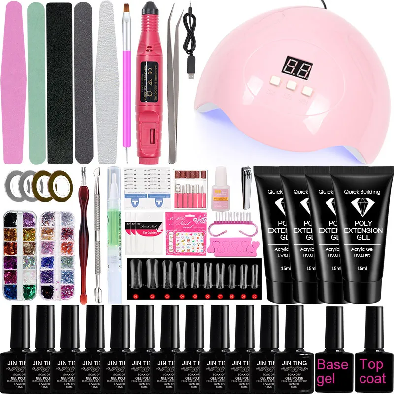 Professional diy nail art  kits Portable UV Nail Dryer LED Lamp acrylic poly gel kit Soak Off Gel Nail Polish Set