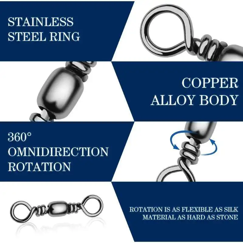Solid Ring Fishing Tackle Hook Line Connector Copper  Rolling Ball Bearing Fishing Swivel