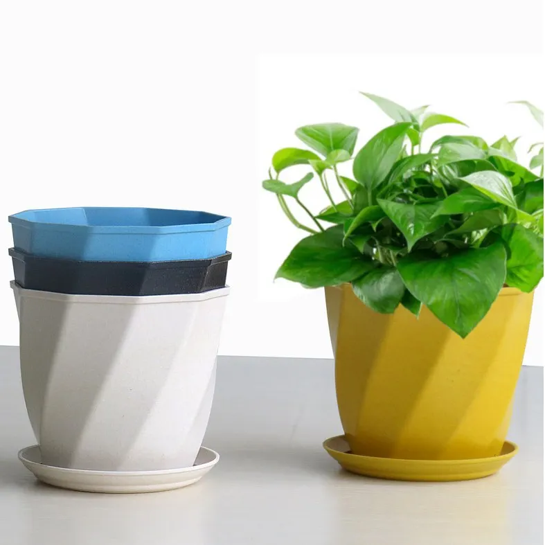 Unbreakable bamboo fiber flower pot durable BPA free eco plastic flower pot Garden planter stand