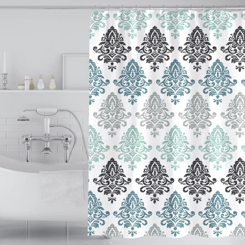 Manufacturers directly supply simple and thickened shower curtain feather printing polyester waterproof and mildew free punching