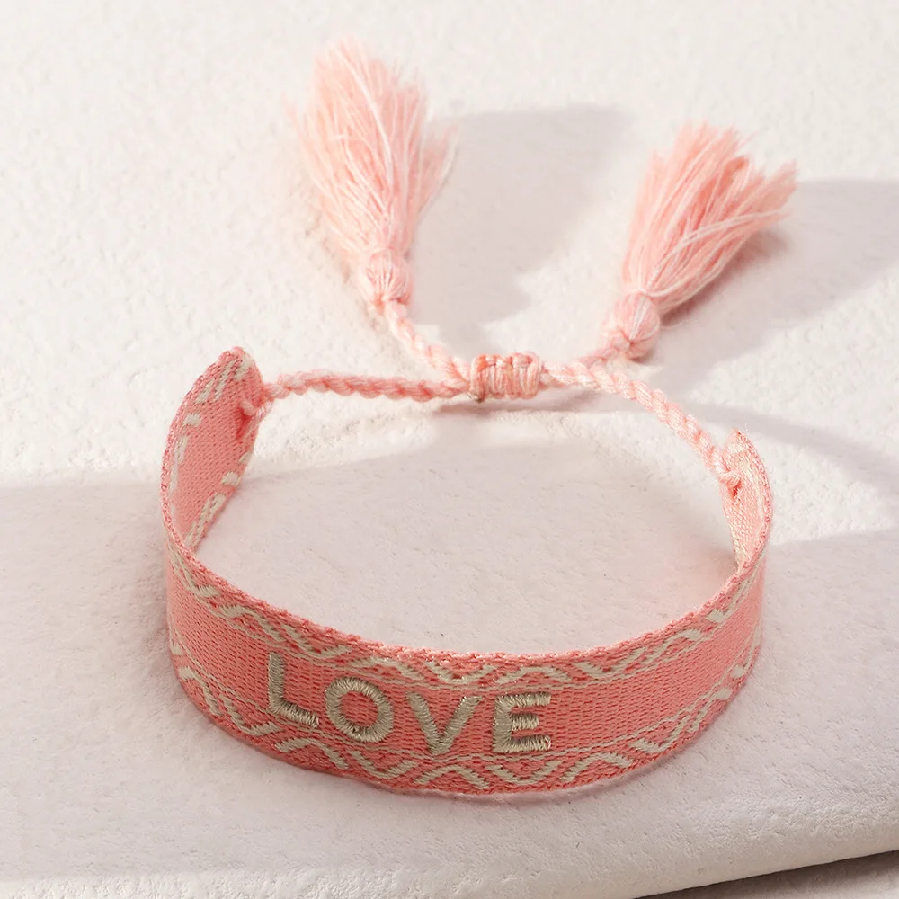 Trendy BOHEMIA Customized Fashion Hand Made vintage embroidery LOVE HOPE alphabet tassel  Bracelet Hand rope