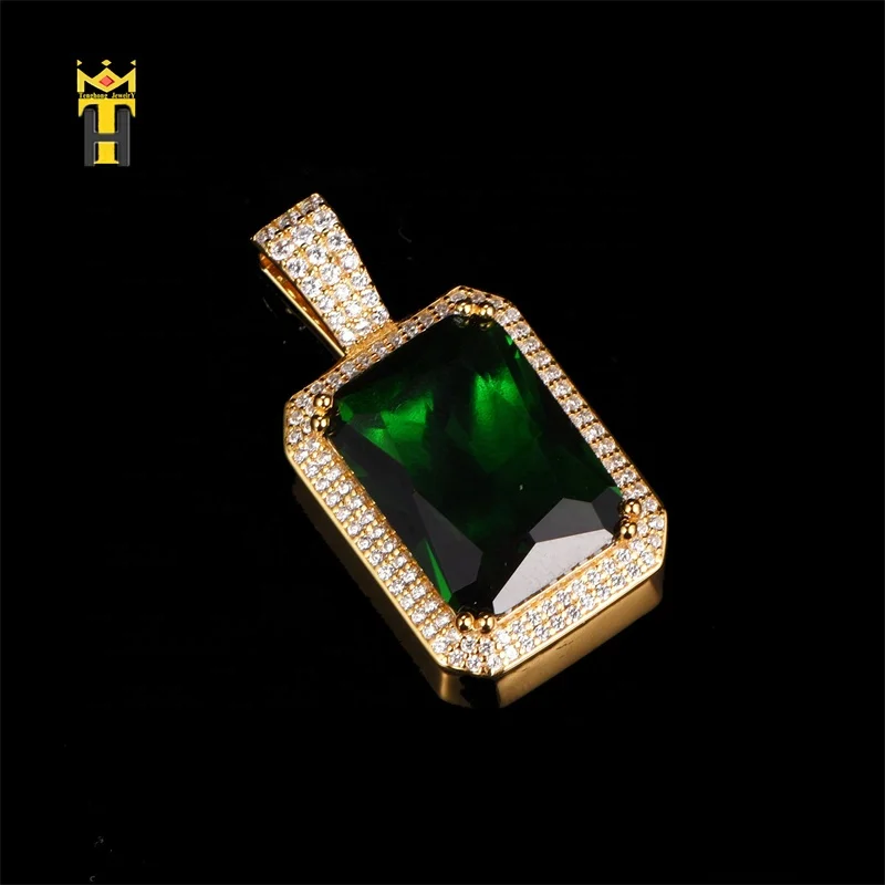 Vintage square pendant 18k gold plated cz diamond jewelry sapphire emerald gemstone necklace pendant