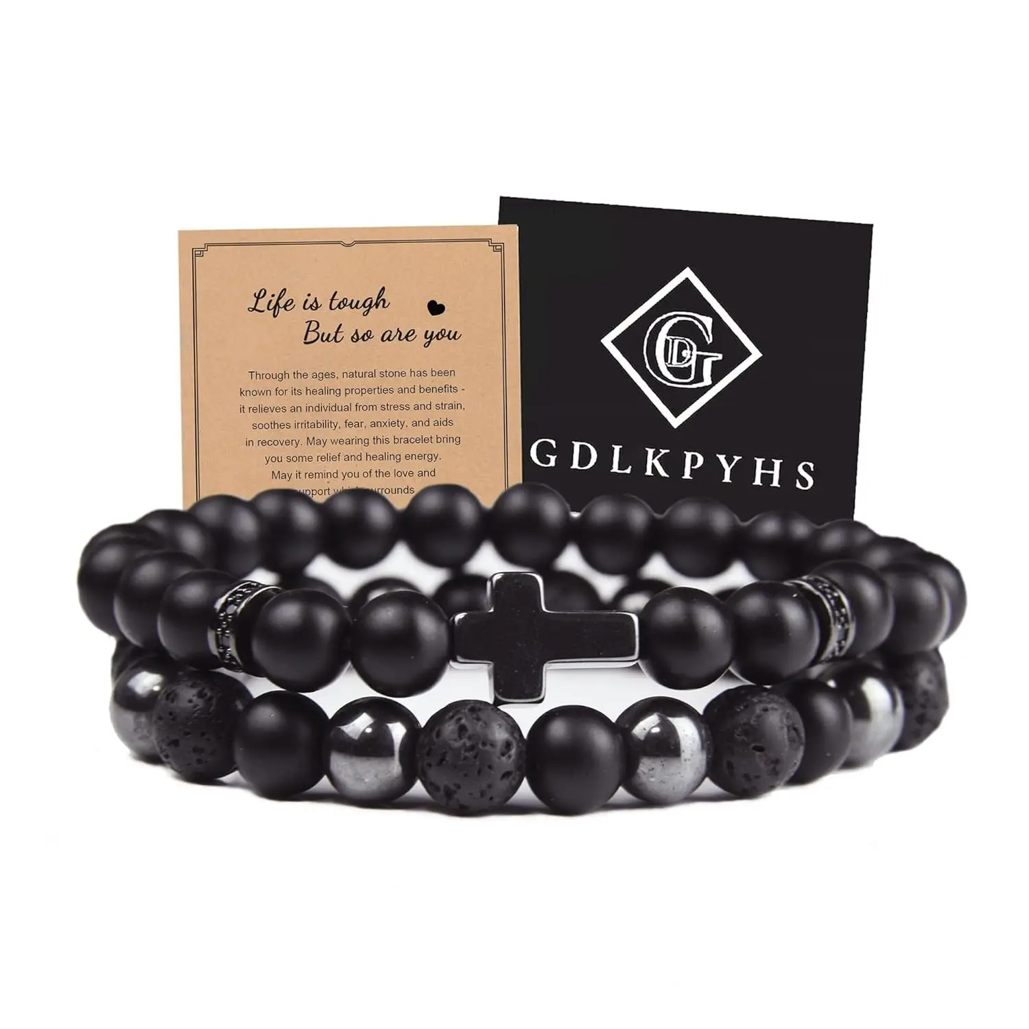 Black Obsidian Skull Bracelet Tourmaline 8MM Black Onyx Hematite Lava Stone Beads Triple Protection Bracelet for Men Women Gifts