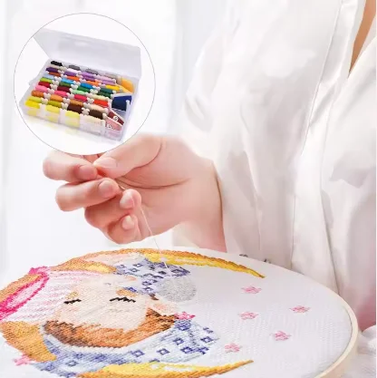 Hot Selling Hand Embroidery Starter Kit Cross Stitch Tools Set with 100 Colors Threads and Bamboo Embroidery Hoops