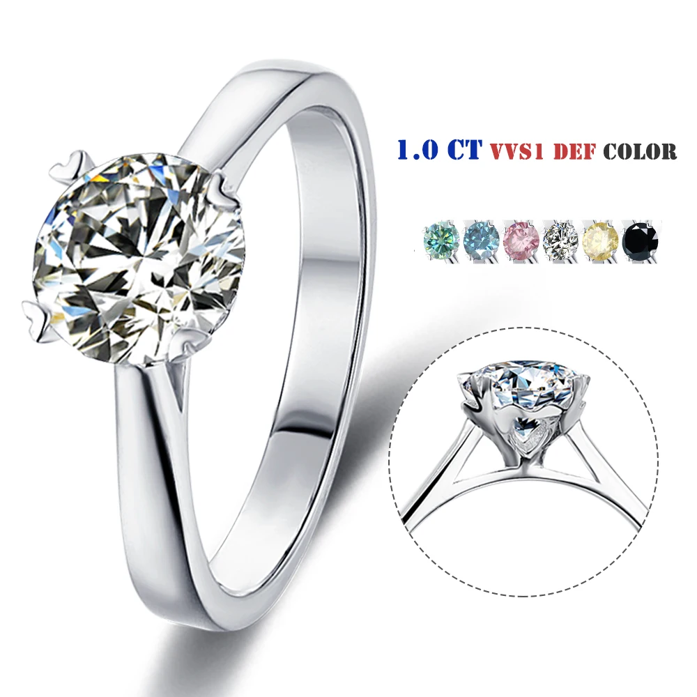 Light Jewelry Mosanite Ring 925 Silver Solitaire Mosanite Jewellery Women Fashion 1Ct Ring Jewelry Wholesale