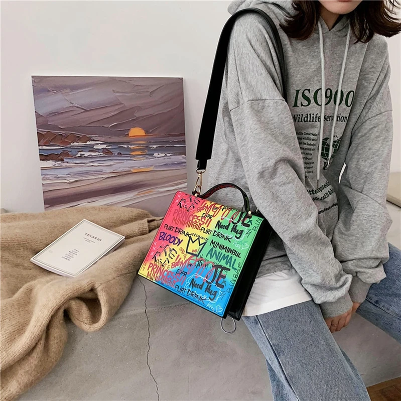 XP1343 2020 Korean new fashion portable tote printing graffiti personality creative custom shoulder messenger female