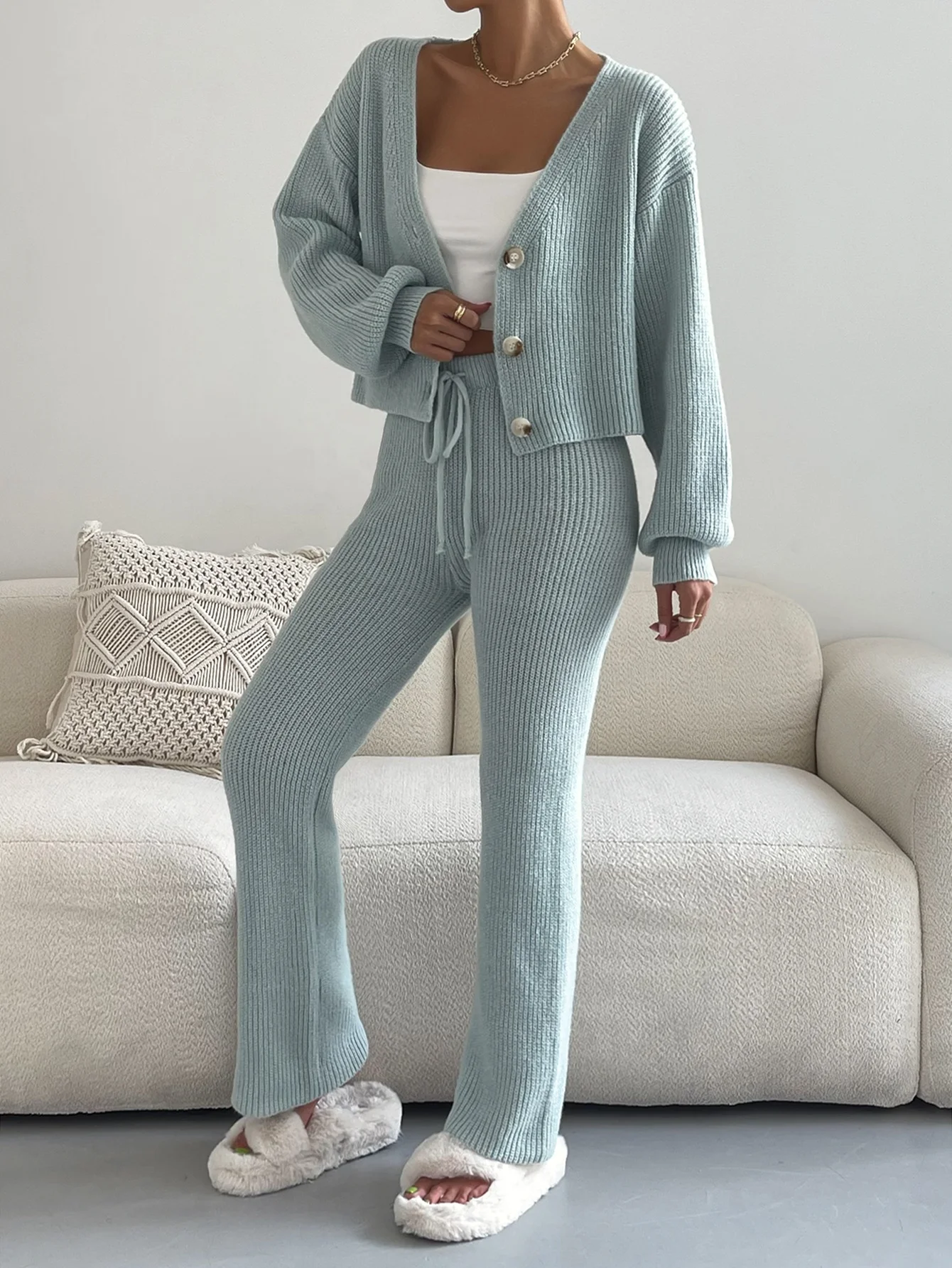 women sweater suit two piece pants set two piece sweater set for women