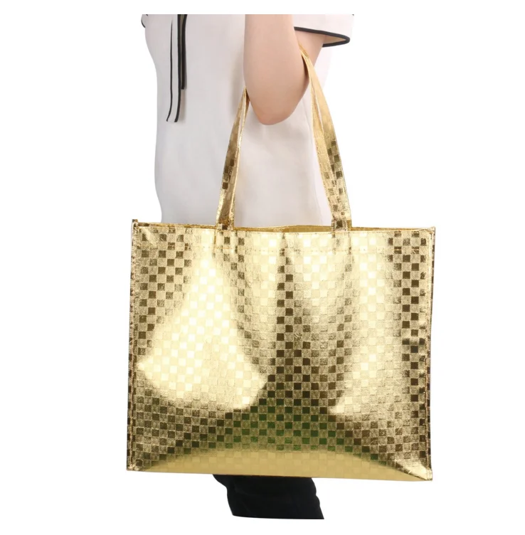 Cheap Wholesale Glossy Glitter Non Woven Shopping Bag Custom Logo Printed Recyclable Grocery Tote Bag