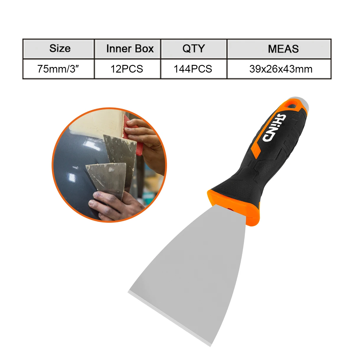 SHIND 37162 Soft Handle Wall Plastering Construction Tools Putty Knife 3inch/75mm Paint Cleaning Scraper With Solvent Resistant
