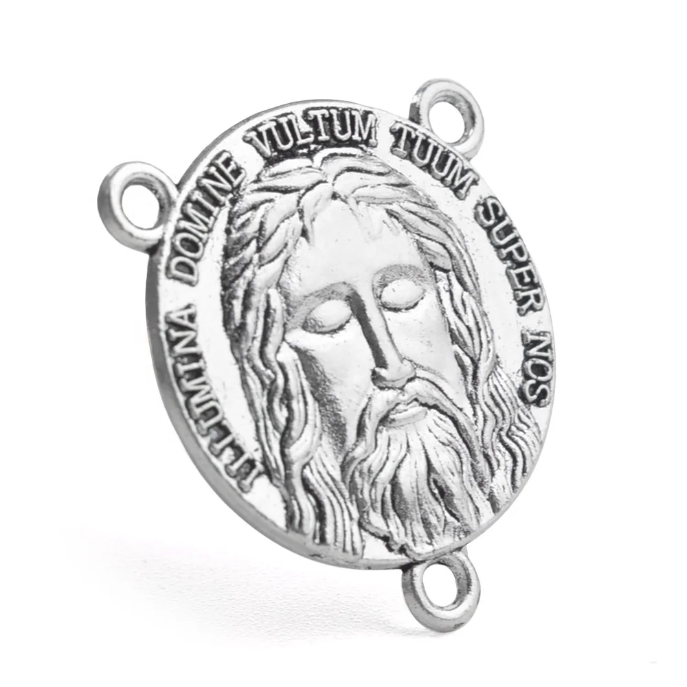 Jesus Dead Medal Holy Face Medal of Our Lord Jesus Christ 20mm Antique Silver Centerpiece for Rosary Making