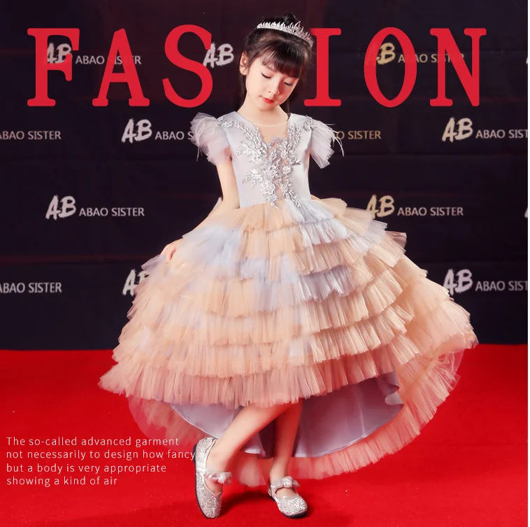 2021 Hot Seller White Feathers Birthday Party Princess Baby Flower Girls Dresses