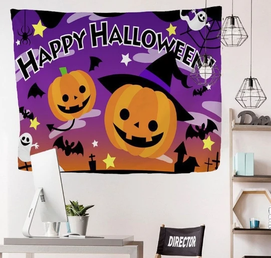 Wholesale Halloween Hanging Tapestry Custom 3d Pumpkin Photo Backdrop Wall Fabric Party Event Home Decoration