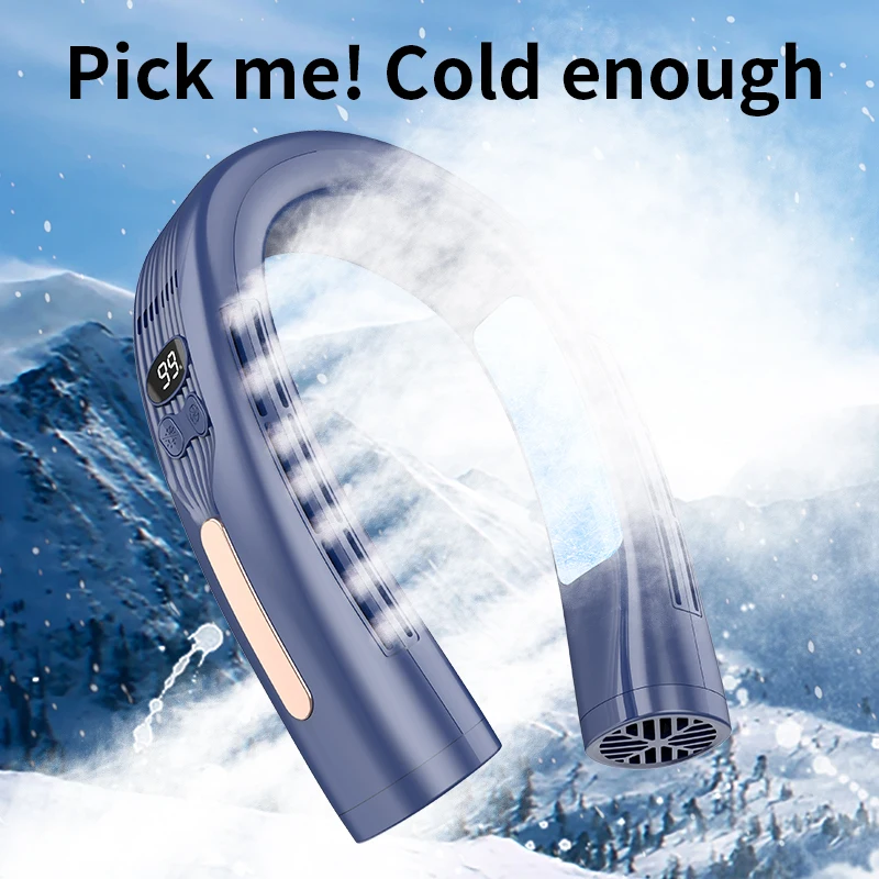 2023 newest Portable Wearable Hanging neck air conditioner fan Outdoor Sport Leafless Hands-free Mini Neck Fan K008