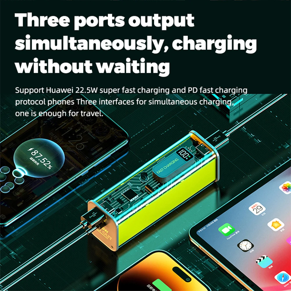 Two Way PD20W 20000mah 22.5W QC PD PPS Multiprotocol Transparent LED Digital Display 21700 Battery DIY Fast Charge Power Bank