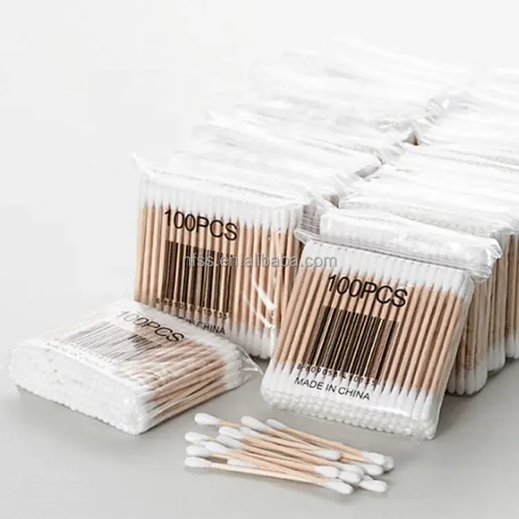 Factory Sales Eco Friendly Double Round Tips Strong Natural Bamboo Wooden Cotton Buds Cotton Swabs Cotton Sticks