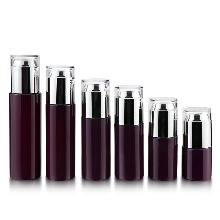 Custom purple cosmetic jars and bottles glass lotion bottle with pump empty cosmetic glass bottle set