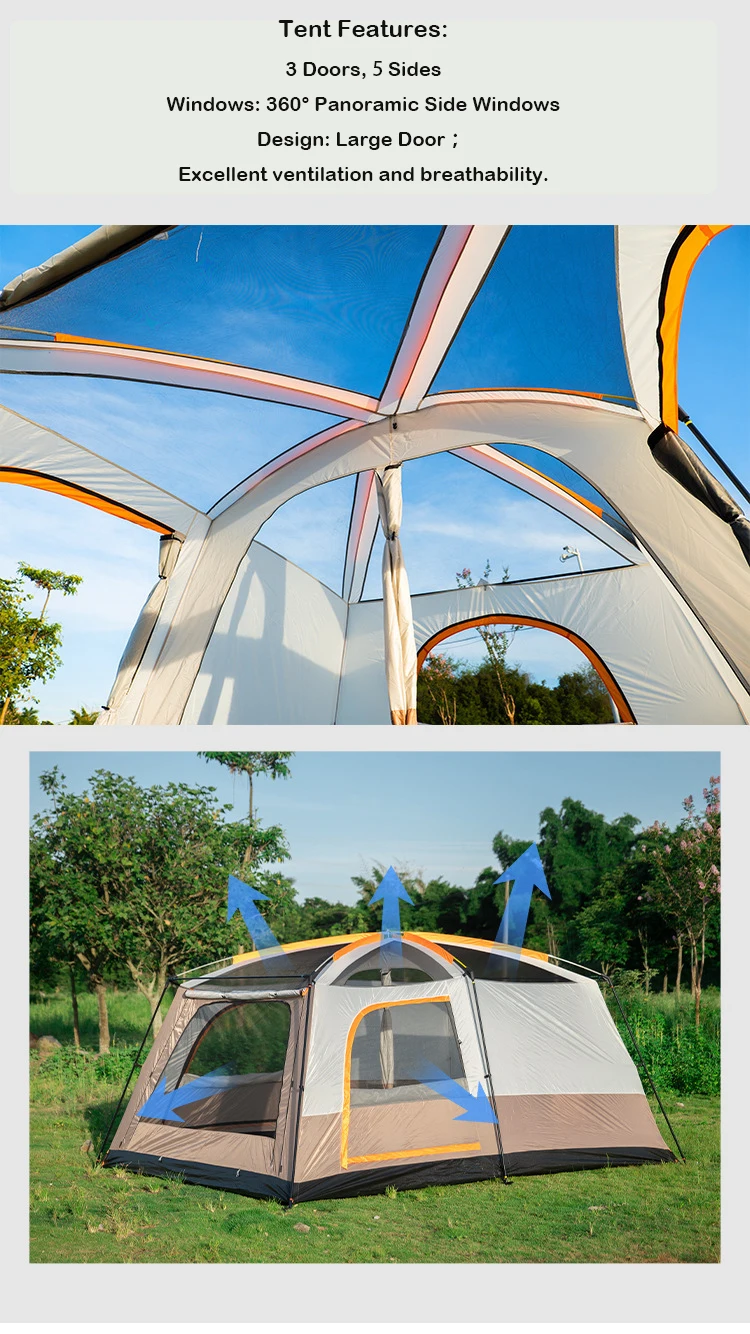 Large Capacity Automatic Camping Tent 5-8 People Two Bedrooms One Living Room Fully Inclusive Climbing Made Steel Oxford