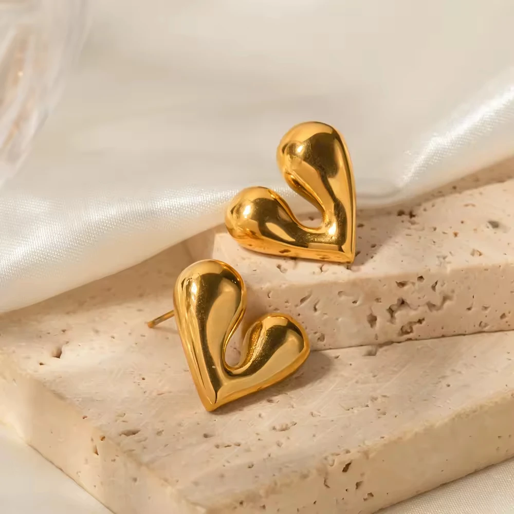 Popular 18k Gold Stainless Steel Personalized Liquid Heart-Shaped Waterproof Wholesale Earrings bijoux en acier inoxydable