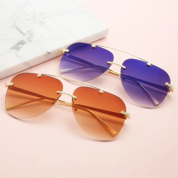 2022 Fashion Metal Aviation Sun Glasses Custom Logo Rimless Gradient Men Brand Glasses UV400 Women Gradient Sunglasses