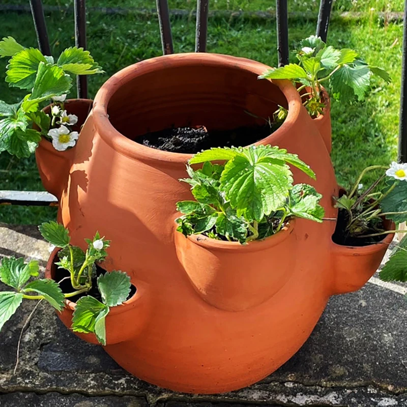 Custom herb planter pot wholesale round terracotta strawberry plant pots